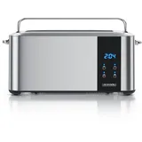 Arendo - Edelstahl Toaster Langschlitz 4 Scheiben- Touchscreen – Doppelwandgehäuse – 1500 W – Integrierter Brötchenaufsatz – 7 Bräunungsgrade – Brotzentrierung – Restzeitanzeige – Memoryfunktion