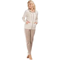 Consult-Tex Damen Freizeitanzug Hausanzug, Jogginganzug Pyjama Baumwolle-PE Reißverschluß mit Langarm. Frauen Hausanzug für Winter wie Sommer. DW100beige Gr.: 44/46 - 44-46