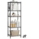 Mondeer Metallregal, 5-Stufiges Küchenregal, mit 8-Haken und 4-Rädern, PP-Trennwand, Höhenverstellbar, Geeignet für Küche Badezimmer Wohnzimmer Balkon, 40 * 30 * 126cm,Schwarz