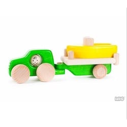 Bajo Spielzeug-Transporter Holzauto 4 WD Auto und Boot Holzspielzeug Anhänger
