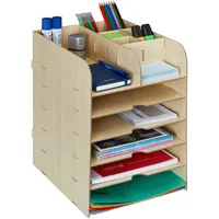 Relaxdays Schreibtisch Organizer mit Dokumentenablage 12 Fächer 34,5 x 25 x 32 cm Hellbraun