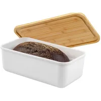 bremermann Brotkasten mit Bambus-Deckel, Brotbox Schneidebrett, Brottopf weiß