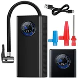 KRUMAD Elektrische Luftpumpe Akku mit Manometer, Mini Kompressor für Auto Fahrrad Motorrad Bälle, USB Reifenpumpe Tragbar