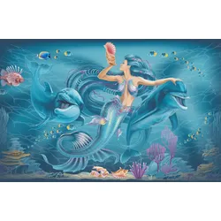 Fototapete PAPERMOON "MEERJUNGFRAU-ABSTRAKT DESIGN DELFINE FISCHE OZEAN SEE", bunt, B:5,00m L:2,80m, Vlies, Tapeten