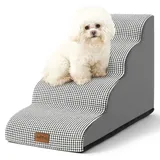 COZY KISS Hundetreppe für Kleine Hunde 50cm, Haustiertreppe für Bett aus Hochdichtem Schwamm, Hunde Treppe Hunderampe mit Waschbarem Bezug und Rutschfestem Boden, 40x72x50cm, 4 Stufen, Weiß Schwarz