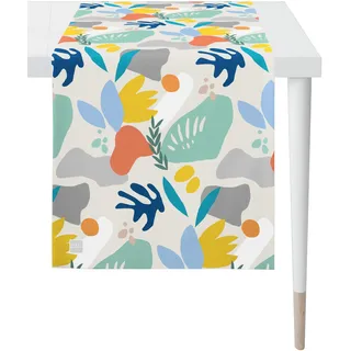 Tischläufer APELT "3979 Outdoor, Sommerdeko, Sommer", bunt (weiß, bunt), B:48cm L:140cm, Polyacryl, Tischdecken, Digitaldruck, mit Fleckschutz