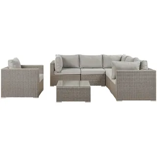 Lounge Set 6-Sitzer Polyrattan taupe linksseitig Auflagen grau Modern Contare