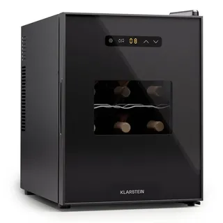 Klarstein Freistehender Weinkühlschrank 1 Zone, Getränkekühlschrank Klein, Kleiner Weinschrank, Wein-Kühlschrank Klein mit Glastür, Indoor/Outdoor Flaschenkühlschrank, Wine Fridge, 12 Uno 31 L / 12 Fl 5-18 °C Touch