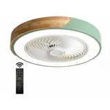 Moderner Deckenventilator mit Licht, Deckenventilator mit Beleuchtung und Fernbedienung, LED Dimmbar, 3-farbig, Rund Hölz Deckenleuchte mit Ventilator für Wohnzimmer Schlafzimmer Innendeckenventilator