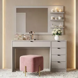 beautysofa SCHMINKTISCH Malta mit 5 Schubladen, mit Spiegel, mit Griffen, Kaschmir