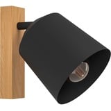 EGLO Wandleuchte Cotorro, Wandlampe mit beweglichem Spot, Wandstrahler aus Metall in Schwarz und Holz in Natur, FSC100HB, Flur und Wohnzimmer Lampe mit E27