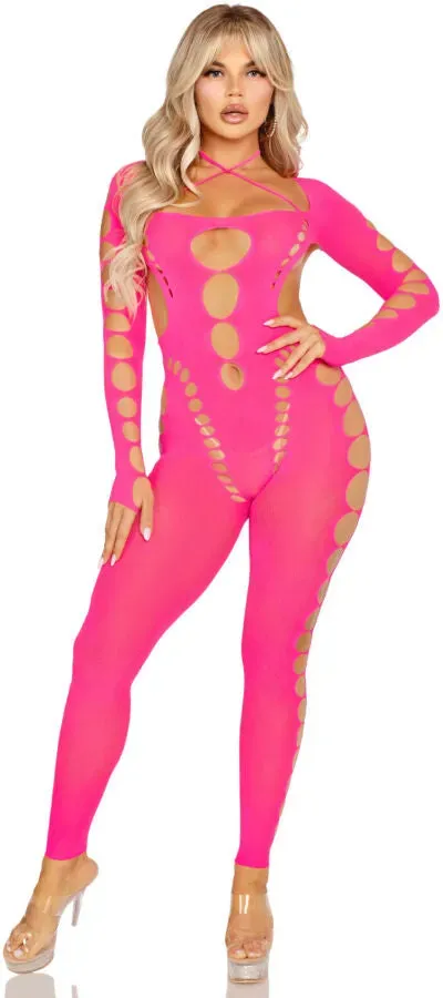 LEG AVENUE - ROSA BODYSTOCKING MIT OFFENEM RÜCKEN, EINHEITSGRÖSSE