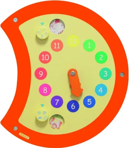 Beleduc Wandelement Raupe Uhr Motorikspielzeug - Buchenholz, bunt, 38x12x3 cm, bewegliche Uhrzeiger, fördert Feinmotorik