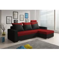 Fun Möbel Ecksofa Sofa NORA mit Schlaffunktion Schwarz / Rot Ottomane Rechts - Schwarz