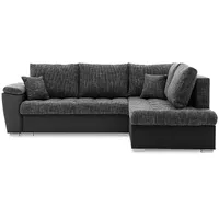 Ecksofa VEGAS 245/190 RECHTS mit schlaffunktion und Bettkasten - L-förmig - Eckcouch in modernem Design - Dunkelgrau & Schwarz - Dunkelgrau/Schwarz