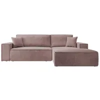 SELSEY Ecksofa Farese mit Schlaffunktion und Bettkasten, Ottomane rechts, Cordbezug in Rosa - Rosa