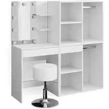 Vicco Schminktisch Isabelle Weiß, 60 cm mit LED, Hocker und Schränken