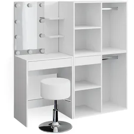 Vicco Schminktisch Isabelle Weiß, 60 cm mit LED, Hocker und Schränken