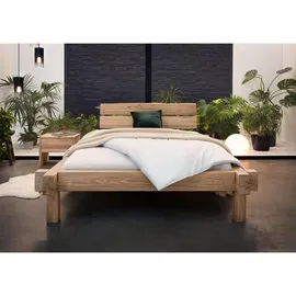 Massivmoebel24 - Balkenbett Wildeiche 140x200 bianco geölt Jangali 110