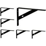 Relaxdays Regalträger im 6er Set, Regalhalterung für Wand, Regalwinkel Metall, Wandkonsole, HBT: 9,5x1,5x15 cm, schwarz