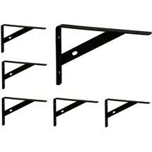 Relaxdays Regalträger im 6er Set, Regalhalterung für Wand, Regalwinkel Metall, Wandkonsole, HBT: 9,5x1,5x15 cm, schwarz