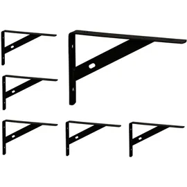 Relaxdays Regalträger im 6er Set, Regalhalterung für Wand, Regalwinkel Metall, Wandkonsole, HBT: 9,5x1,5x15 cm, schwarz