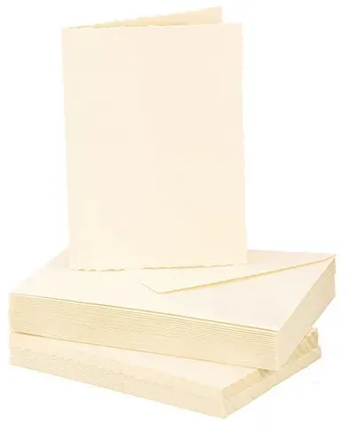 Büttenrandkarten & Hüllen, creme, A6 / C6, je 25 Stück