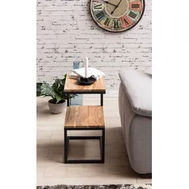 FineBuy Beistelltisch S-Form Beige Akazie 45 x 60 x 30 cm