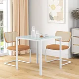 Esstisch Glas Weiß 75x75x75 Cm, Quadratischer Küchentisch Mit Metallrahmen Für 4 Personen