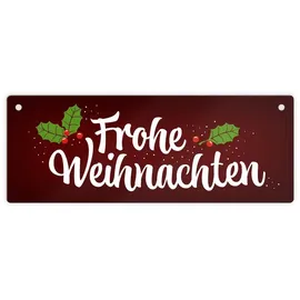 trendaffe Frohe Weihnachten Metallschild XL mit Beeren und Blätter Motiv