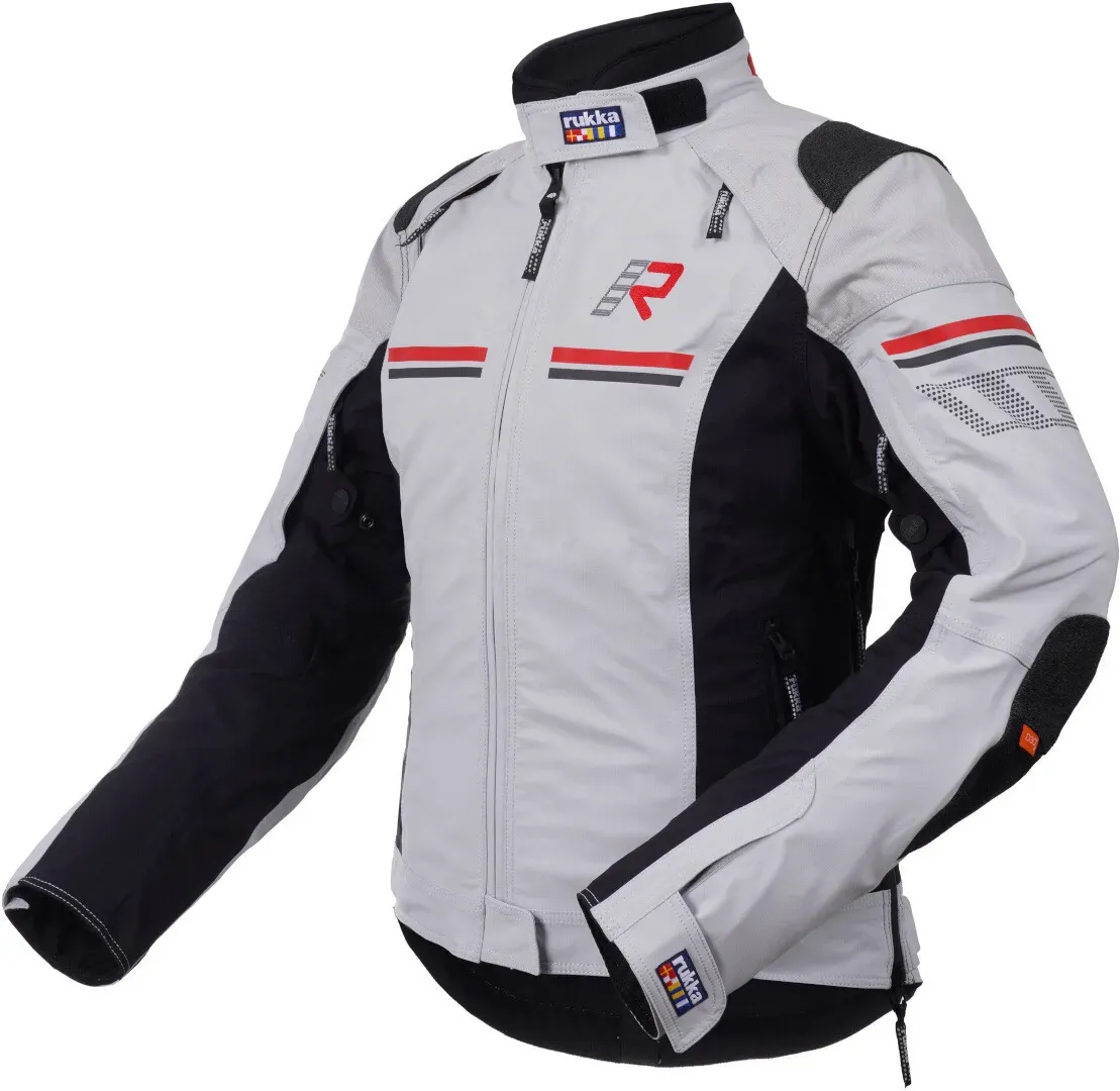 Rukka Armatou-R wasserdichte Damen Motorrad Textiljacke, schwarz-grau-rot, Größe 44