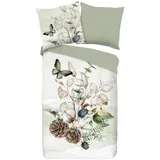 Muller Textil Wendebettwäsche Marjan Blumen Grün 155 x 220 cm + 80 x 80 cm