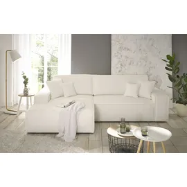 Andas Ecksofa »Finnley Schlafsofa 267 cm in Bouclé, Struktur fein u. Cord, L-Form,«, Schlaffunktion m. Bettkasten (136/210 cm), Bouclé, Struktur und Cord weiß