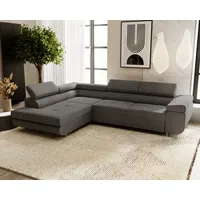 Ecksofa 275 cm Sorlo - Sofa mit Schlaffunktion - verstellbare Kopfstützen, Ecksofa mit Bettkasten, Sofa L-Form - Ottomane links freistehend- Samts... - Dunkelgrau