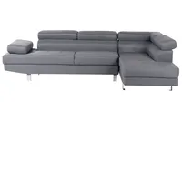 Beliani Ecksofa 5-Sitzer NORREA Stoff Grau linksseitig