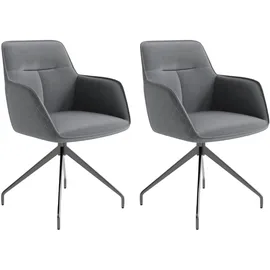 byLIVING Esszimmerstuhl Memphis - grau Schwarz, Metall, schwarz/Esszimmerstuhl/B 62 H 96 T 60 cm Stoffauswahl, Sitzfläche 360° drehbar, inklusive Armlehnen, abwischbar, gepolsterte Armlehnen, Esszimmer, Stühle, 2er-Set, gepolstert mit hochwertigem