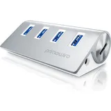 Primewire USB Typ A Stecker zu 4 x USB 3.2 Gen2 Buchse, 4 Port USB 3.2 Gen2 Hub Aktiv Verteiler mit Netzteil, Alugehäuse