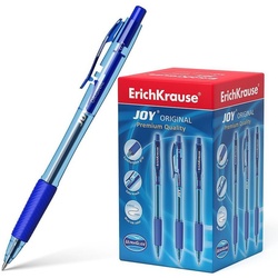 Erich Krause Kugelschreiber, Kugelschreiber JOY einziehbar 0.7 Klar Gummi Grip 50er Pack Tinte Blau blau