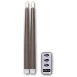 2er Set LED Stabkerzen "FLAMME SLIM" mit Fernbedienung, Höhe 28,5cm, Durchmesser 2,1cm, Farbe taupe, Batterie & Timerfunktion