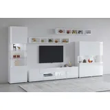 INOSIGN Wohnwand »Toledo,Breite 391cm stilvolle Mediawand ohne Beleuchtung«, (Set, 5 St.), Anbauwand(Vitrine,Lowboard,Highboard,2xHängeregal)MDF Hochglanzfronten, weiß