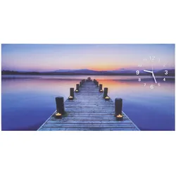 LED-Bild, Leuchtbild Leinwandbild Wandbild, Timer Steg flackernd Wanduhr 110x55cm