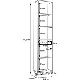 Forte VERIS Badschrank 40, hoher Badezimmerschrank mit 2 Türen, 1 Schublade und 1 offenem Fach, Holzwerkstoff, Salbei mit Artisan Eiche Holzdekor, 40,2 cm breit x 186,8 cm hoch x 34,8 cm tief