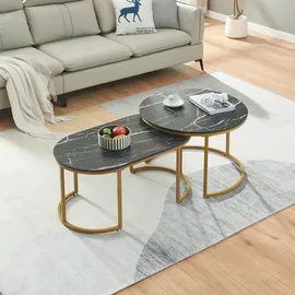 [en.casa] Satztisch Oppeerg 2er Set Marmoroptik, schwarz/Gold