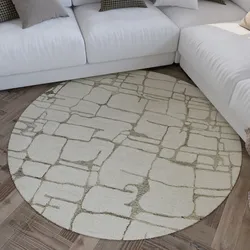 Wollteppich WECON HOME "Hamptons TWELVE", beige (creme weiß), H:10mm Ø:200cm, Schurwolle, Teppiche, Schurwolle, Kurzflor, Wohnzimmer, elegant, geometrisches Design
