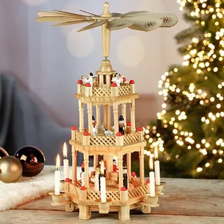 Weihnachtspyramide 3-stöckig 42 cm Holz handbemalt (54430) Weihnachtsdeko