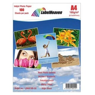 LabelHeaven Fotopapier A4, 100 Blatt, für Inkjet, 180 g/qm, hochglänzend