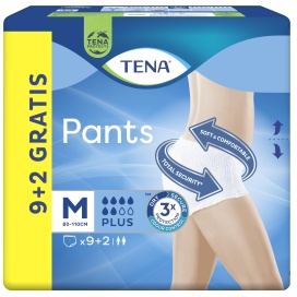 TENA Pants Plus Inkontinenzhosen, 3 x Protection, Einweghosen für sicheren Schutz bei mittlerer Blasenschwäche, 1 Packung = 9 + 2 Inkontinenzhosen, Größe: M