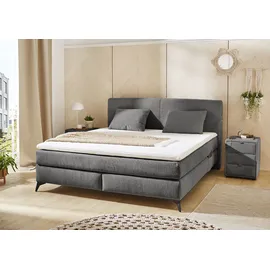 Jockenhöfer Gruppe Boxspringbett »Kira in den Breiten 160x200 & 180x200cm« inkl. LED-Bel., USB-Ladeports, 7-Zonen-Matr., Topper, div. Härtegrade grau