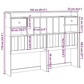 vidaXL Kopfteil mit Stauraum Wachsbraun 150 cm Massivholz Kiefer