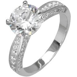 Fingerring »Schmuck Geschenk Silber 925 Silberring Verlobung Solitär«, mit Zirkonia (synth.), 152570-17 silberfarben + kristallweiß